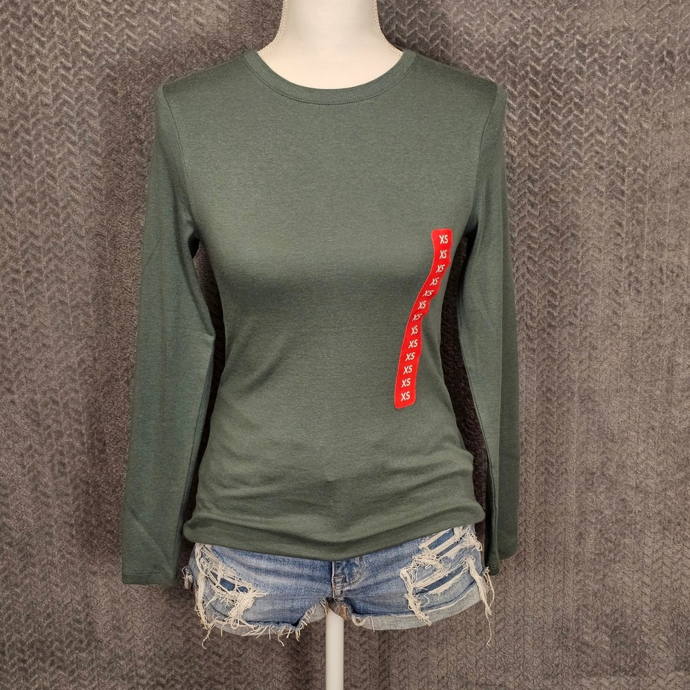 Eddie Bauer Womens Long Sleeve Tee Green XS Crew Neck Cotton Modal Stretch